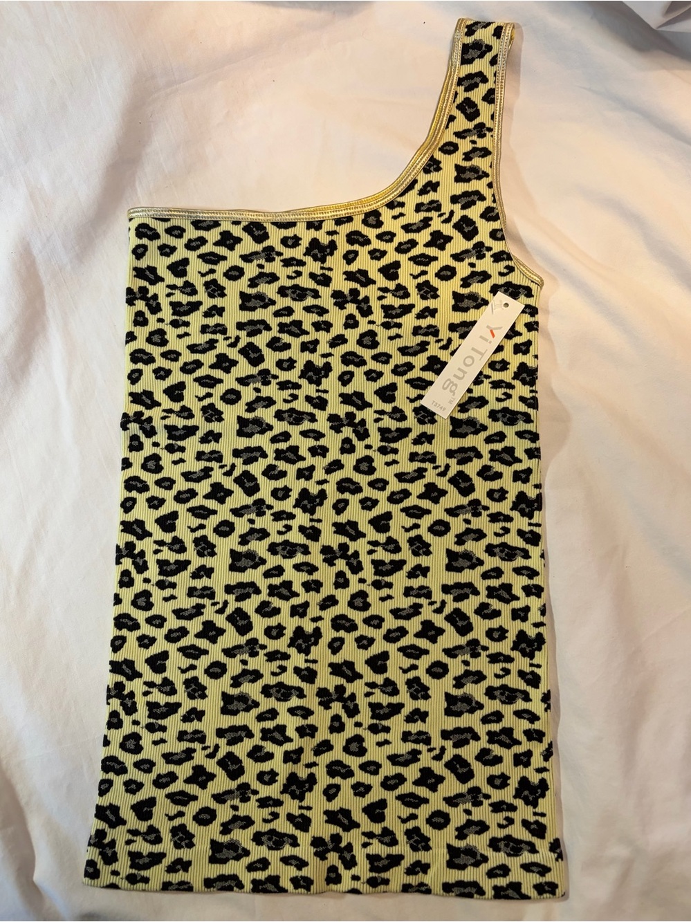 One-Shoulder Yellow Leopard Ribbed Tank